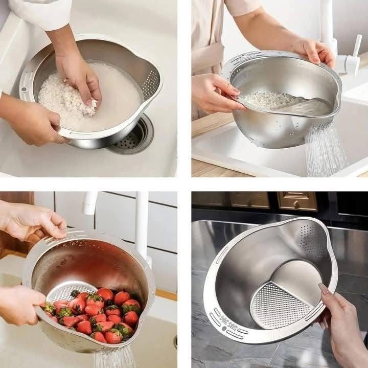 Stainless Steel Rice Washer Strainer Bowl